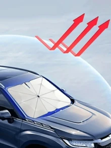 1pc Car Sunshade Umbrella - Protect Your Car Interior From Summer Sun - Windshield Protection And Shading Accessories - Black - View 4
