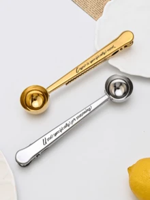 1pc Stainless Steel Coffee Measuring Spoon With Clip, Two-In-One Sealing Clip, Multi-Functional Milk Powder Spoon, Food Bag Sealing Clip
