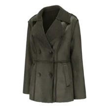 Women's Elegant Solid Color Faux Fur Front Button Pocket Jacket, Faux Suede & Fur Lining, Casual Winter Coat