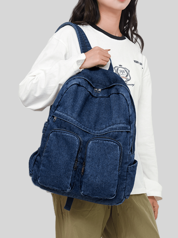 Sac à dos de mode femme style vintage en jean délavé, sac à dos en jean décontracté pour le collège, sac à dos pour les déplacements et l'usage quotidien