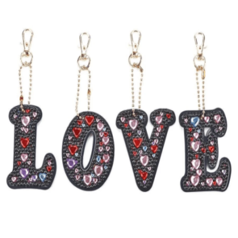 Set de 4 llaveros con pintura de diamantes - Bordado de diamantes redondos DIY, colgante de acrílico con forma de corazón, kit de manualidades con tema de amor, adecuado para principiantes y adultos - Regalo ideal para Navidad, Día de San Valentín, Día de la Madre, Cumpleaños