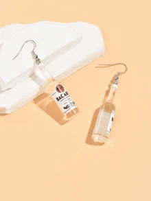1pair Letter Design Resin Wine Bottle Shape Earrings - Multicolor - View 2