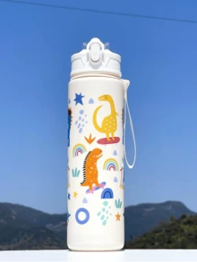 1pc 800ml Animal Dinosaur Straw Cup, Outdoor Sports Camping Water Bottle, Large Capacity Portable Cute Lady Office Water Bottle, Gradient Color Plastic Cup, Valentine's Day Gift - Multicolor - View 16
