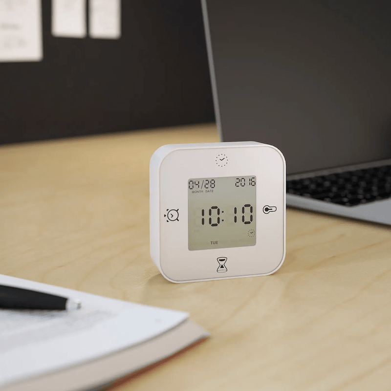 IKEA Nordic Style Mini Clock, Thermometer, Alarm Timer, 7cm White Square, Silent Luminous Desktop Ornaments