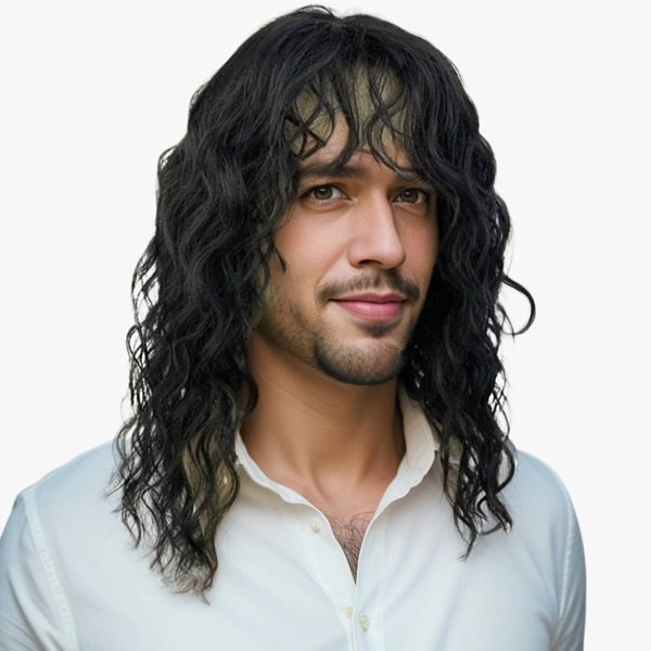 Peluca rizada blanca para hombres con flequillo - Cabello sintético de ola de agua natural para uso diario y disfraz - Ajuste regulable (Halloween, disfraz, juego de roles)