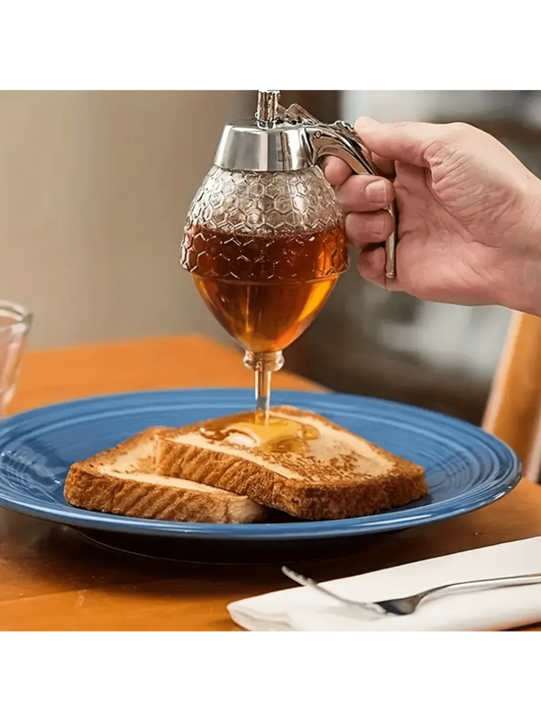 Dispensador de miel con soporte - apto para jarabes, salsas y condimentos - un accesorio de cocina multifuncional, apto para aceite de oliva, chocolate, leche condensada y como regalo