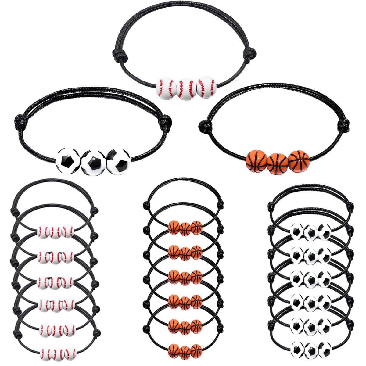 Set de 12 pulseras ajustables con temática de balones deportivos, como fútbol, baloncesto, béisbol, para fiestas y regalos de cumpleaños - Multicolor - Ver 1