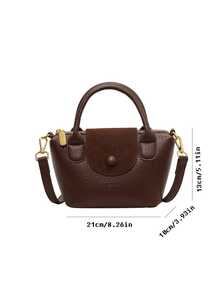 新款冬季时尚经典小丑纯色PU包，字母图案装饰方形包，防水材质斜挎包，适合旅行、购物、通勤、节日、派对等场合 - 咖啡棕 - 查看 6