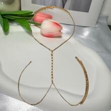 1pc Women's Rhinestone Heart Shaped Necklace, Sexy Crystal Body Chain, Party Decorative Jewelry