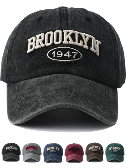 1 Piece Women's 3D Embroidered Lettering - Brooklyn 1947 Wash Style Baseball Cap, Vintage Sun Cap, Adjustable Outdoor Sun Hat, Y2K Style Men's Hat