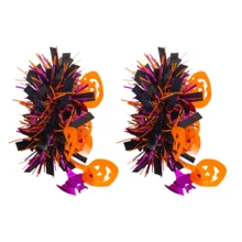 1 对万圣节彩色条纹流苏南瓜耳环，金属线彩色流苏装饰耳环适合节日派对、化妆舞会装饰