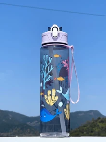 1pc 800ml Animal Dinosaur Straw Cup, Outdoor Sports Camping Water Bottle, Large Capacity Portable Cute Lady Office Water Bottle, Gradient Color Plastic Cup, Valentine's Day Gift - Multicolor - View 20