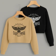 Kit Cropped Moletom (2 peças) Estampa California Asas Blusa de Frio Curtinha Conjunto Agasalho Look Inverno