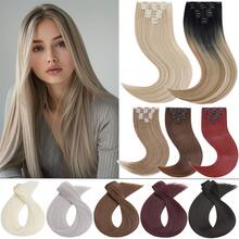 8Pieces/Set Clip In Hair Extensions Long Straight 26inch/66cm Thick Synthetic Hair Piece Silk Fiber Double Weft Heat Resistant Natural 8Pcs Hairpieces Highlight Mix Pure Colors For Women Daily Party Festival Halloween Christmas - 紫色藍色 - 查看 2