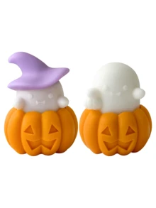 2 Stück Set oder 1 Stück Set Halloween Kerzen Silikonform - Geister Set Design, Kürbis Behälter Design, süßer Stil Design, geeignet zum Herstellen von Halloween Dekorationen, handgefertigten Kunstwerken, Festival DIY Dekorationen, Duftkerzen Herstellung, kann als Festivalgeschenke verwendet werden. Es hat die Eigenschaften von hoher Temperaturbeständigkeit und einfachem Ausformen. - Weiss - Übersicht 3