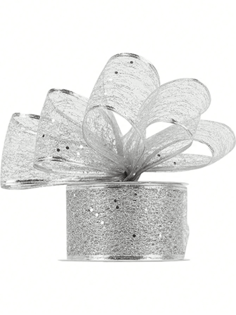 1pc 2m/Pack Christmas Decorative Wire Edge Ribbon, Powder Sprinkled Christmas Ribbon For Home Indoor Decor, Christmas Tree Ornament Home Decor Christmas Decorations Room Decor Winter Christmas Decorations Home Christmas Gifts Christmas Decor