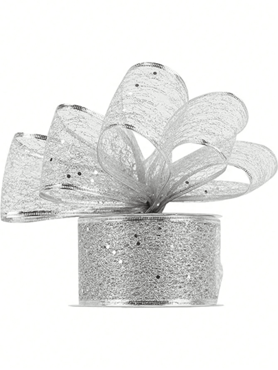 1 szt. 2 m/opakowanie Dekoracyjna wstążka świąteczna z drucianym brzegiem, posypana proszkiem wstążka świąteczna do dekoracji wnętrz, ozdoba choinkowa, wystrój domu, dekoracje świąteczne, wystrój pokoju, zima