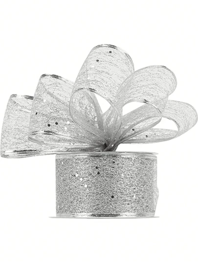 1条装 2米/包 圣诞装饰铁丝边丝带，撒粉圣诞丝带，适用于家居室内装饰、圣诞树装饰、家居装饰、圣诞装饰、房间装饰、冬季圣诞装饰、家居圣诞礼物、圣诞装饰