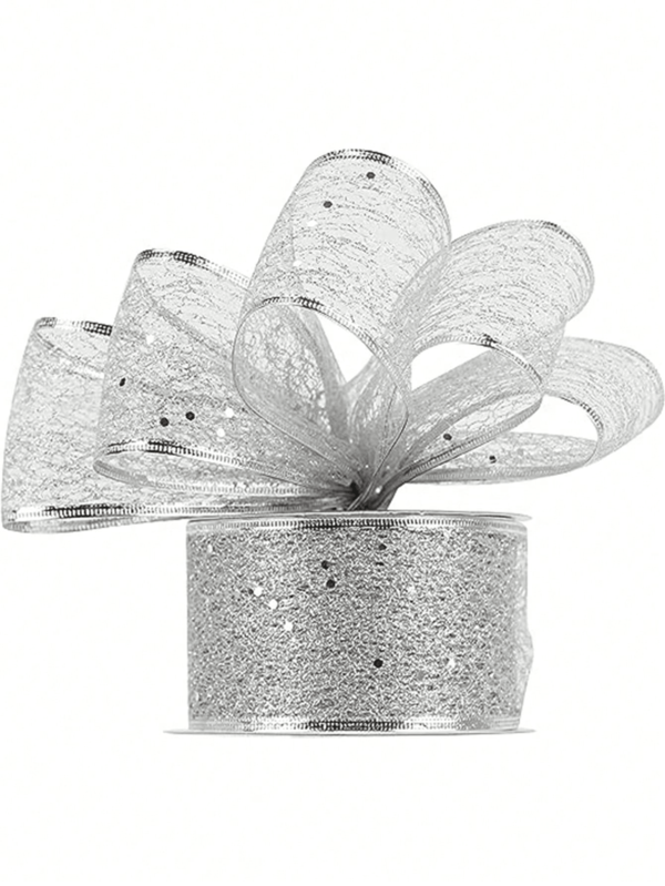 1pc 2m/Pack Christmas Decorative Wire Edge Ribbon, Powder Sprinkled Christmas Ribbon For Home Indoor Decor, Christmas Tree Ornament Home Decor Christmas Decorations Room Decor Winter