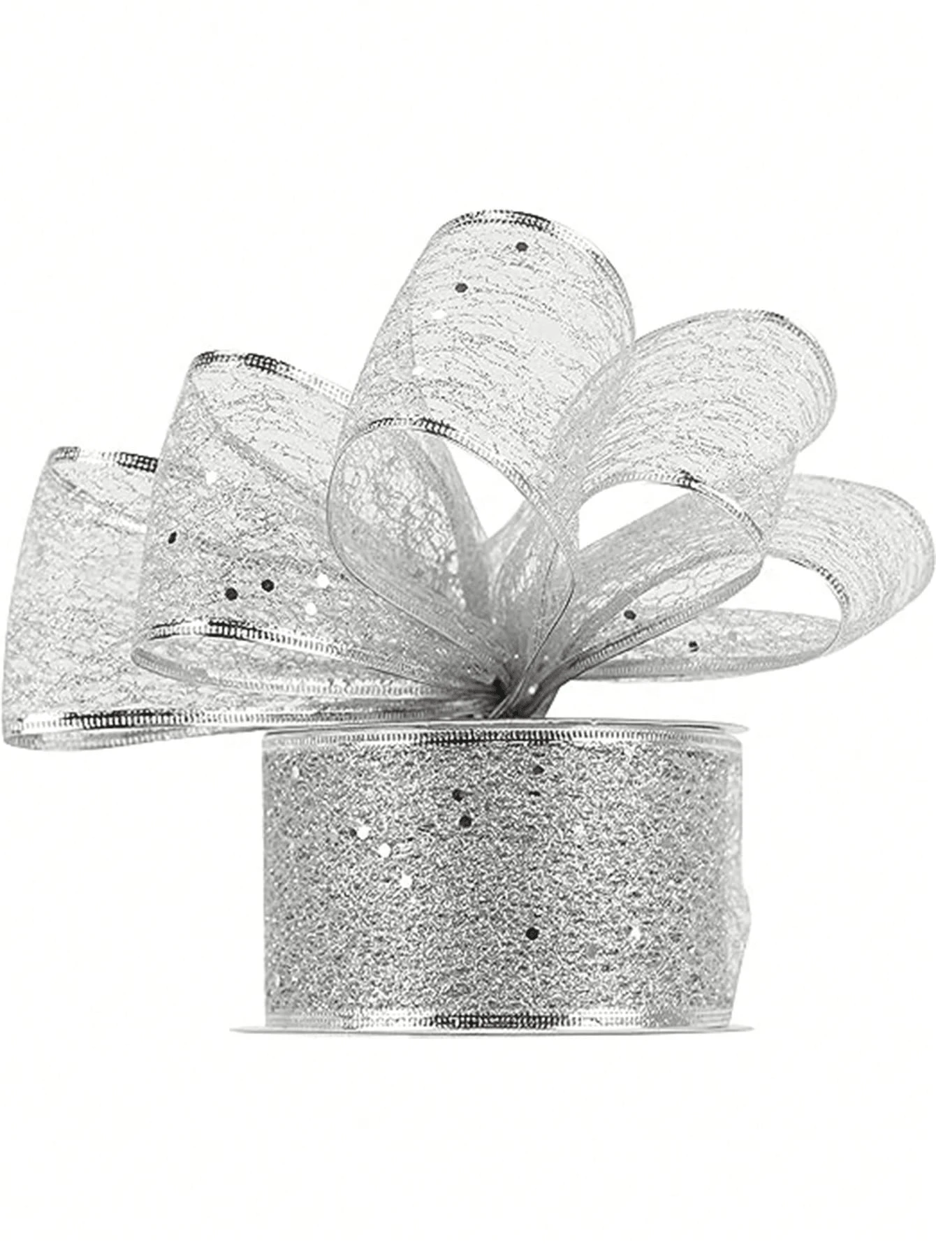 1pc 2m/Pack Christmas Decorative Wire Edge Ribbon, Powder Sprinkled Christmas Ribbon For Home Indoor Decor, Christmas Tree Ornament Home Decor Christmas Decorations Room Decor Winter