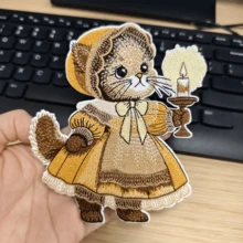 1pc Adorable Kitten With Candle Easter Iron-On Embroidered Patch - Vintage-Style Applique For Clothing And Crafts, Mixed Colors, Perfect For DIY Projects And Festive Decorations, Sewing Supplies, Best For Christma - Color Mixing - View 3