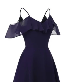 Fitglam Cute Women's Chiffon Short Dress Spaghetti Straps Party Dress A-Line V-Neck Homecoming Graduation Dress - 藏蓝色 - 查看 5