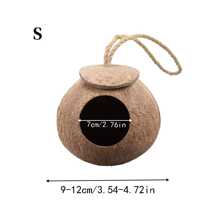 1pc 4-6 Inch Coconut Shell Bird Nest, Tiger Striped Parrot Warm Breeding Shelter, Hanging With Rope, Suitable For Small Birds, Hamsters, Reptiles, Amphibious Pets, Durable Habitat