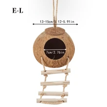 1pc 4-6 Inch Coconut Shell Bird Nest, Tiger Striped Parrot Warm Breeding Shelter, Hanging With Rope, Suitable For Small Birds, Hamsters, Reptiles, Amphibious Pets, Durable Habitat