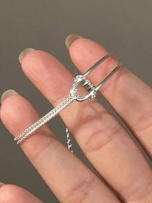 ESBERRY 1pc S925 Sterling Silver Minimalist Double Layered Knotted Snake Bone Bracelet For Women Fine Jewelry Gift - Silver - View 5