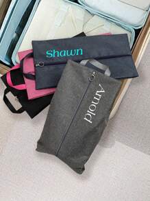 1 pièce/5 pièces Sac à chaussures de voyage à fermeture éclair en tissu Oxford imperméable avec broderie, organisateur de bagage portable anti-poussière et imperméable, pochette de rangement pour chaussures de voyage à domicile