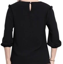 Women's 3/4 Princess Sleeve Blouse, Simple, Knitted Polyester - Black - View 2