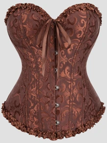 女士复古提花胸衣上衣，塑形紧身胸衣式性感抹胸露脐上衣，适合派对、万圣节、节日和其他场合