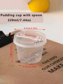 [25 Reusable Cups] 25 Leak Proof Reusable Plastic Cups With Lids And Spoons | , Suitable For Cakes, Puddings, Desserts, Hot And Cold Drinks | Ideal For Parties, Takeaways And On-The-Go, Party Essentials, Fun Cup Design, Durable Plastic - Transparent - View 5