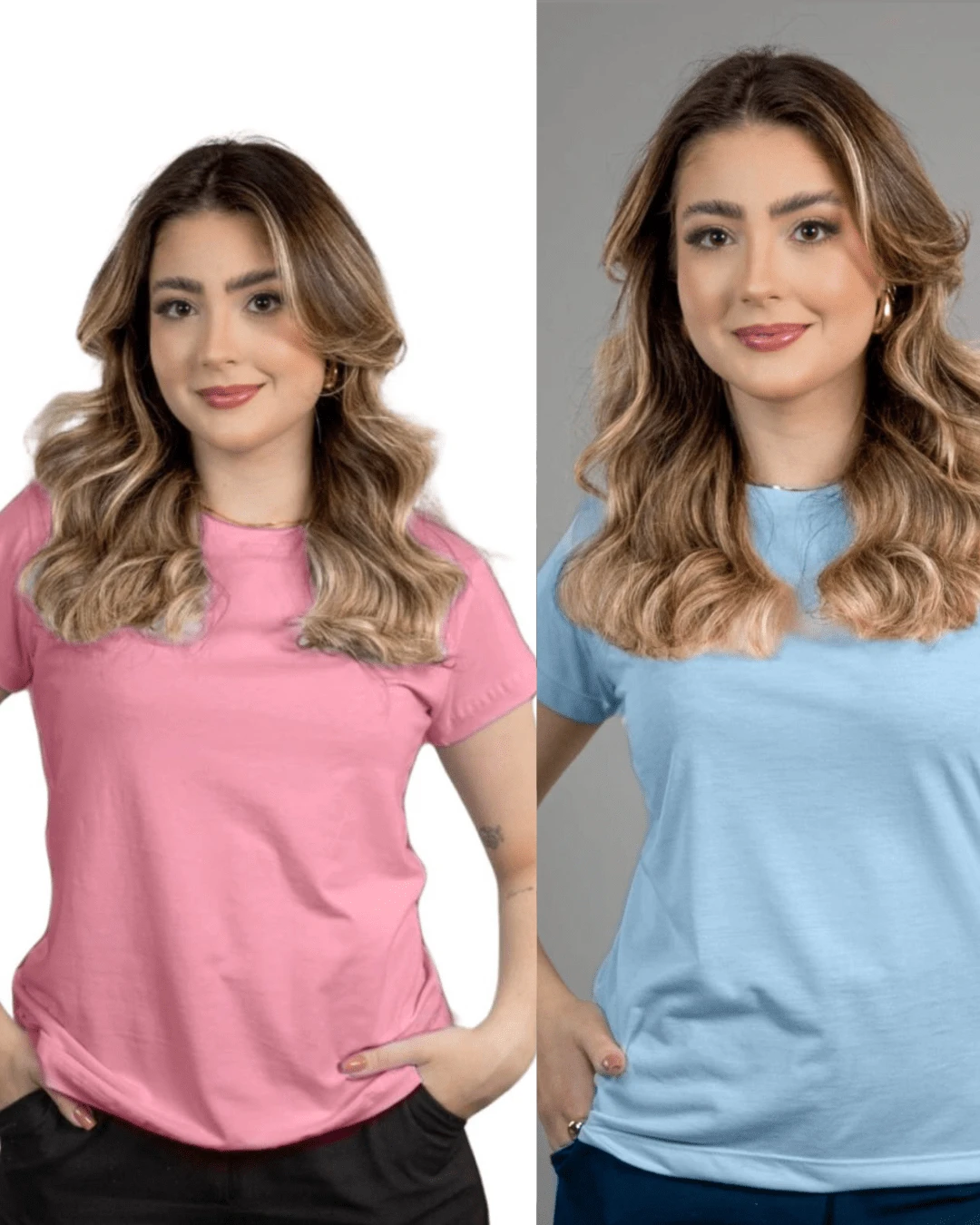 kit 2 Blusas Feminina Baby Look Básica Camiseta 100% Algodão Premium T-Shirt Lisa Tradicional