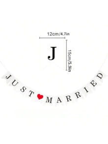 "1pc Wedding Decorative Banner With ""Just Married"" Lettering And Ribbon Tail In White" - White - View 4