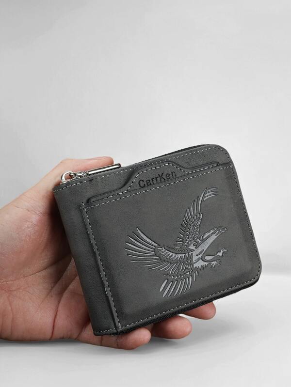 Carteira Carrken Masculina com Logotipo de Águia, Carteira de Pu com Zíper e Compartimentos para Cartões, Design Multifuncional, Durável e Adequada para Uso Diário