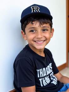 1顶儿童A-Z字母海军蓝棒球帽，时尚男女童运动遮阳帽，可调节帽带，3-8岁儿童返校必备