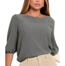 Women's 3/4 Princess Sleeve Blouse, Simple, Knitted Polyester - Grey - View 2