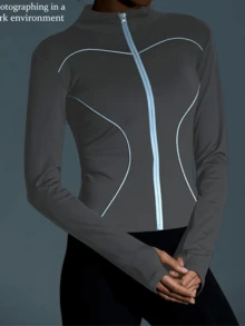 Chamarra Deportiva Reflectante Para Mujer Yoga y Gym - Gris - Ver 2
