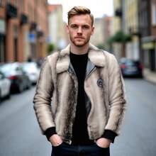 Men's One Piece Faux Fur Long Sleeve Jacket , Winter Warm Fall Outdoor Casual Daily Wear - Beige - View 5