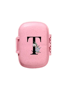 便携式 8 格密封药盒，防尘防潮，一周 7 天使用，黑色雏菊向日葵字母艺术字母设计，药丸、胶囊和维生素收纳盒，首字母旅行药丸收纳盒，8 格便携式 A-Z 字母药盒，每日维生素药盒，口袋钱包药品收纳盒小药丸容器，字母 ID 吊饰收纳盒 - 彩色 - 查看 24