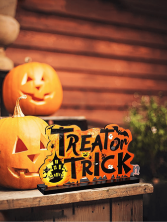 1pc Pumpkin Halloween "TREAT TRICK" Tabletop Decor, Ideal Choice For Party Decoration, Best Gift For Friends