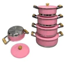 JOGO PANELA ALUMINIO ROSA ALÇA DE MADEIRA POMEL PEGADOR DE MADEIRA 16 A 24 - Rosa Bebê - Visão 2