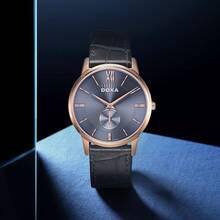 Doxa 男士石英表，男士镀玫瑰金蓝色表盘灰色皮革表带石英表，不锈钢，D155RBL，商务优雅，适合日常佩戴 - 深灰色 - 查看 4