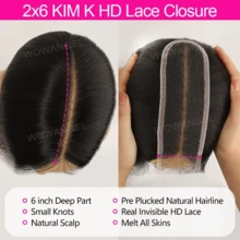 WOWANGEL 2X6 真 HD 蕾絲封口 1 件裝，隱形 HD 蕾絲封口，單片預拔髮際線、預漂白、細結融膚蕾絲封口，絲直真人髮，自然黑色 - Natural Black - 查看 4