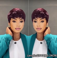 Short Grey Wig For Black Ladies Grey Pixie Wig For Black Ladies Grey Pixie Cut Short Wave Layering Wig Grey Wave Wig Short Wig (Grey) - 酒紅色 - 查看 3