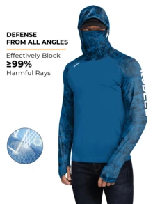 RODEEL Sun Hoodie Shirts W/ UV Detection Mask Neck Gaiter Thumbhole Men UPF 50+ Sun Protection Long Sleeve Lightweight Quick Dry Moisture Wicking Breathable Cooling Athletic Activewear For Outdoor Fishing Roofing Construction, Holiday Gift - Màu xanh ngọc - Xem 4