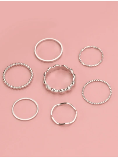 7 件时尚女士戒指套装，可叠戴戒指组合