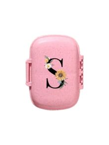 便携式 8 格密封药盒，防尘防潮，一周 7 天使用，黑色雏菊向日葵字母艺术字母设计，药丸、胶囊和维生素收纳盒，首字母旅行药丸收纳盒，8 格便携式 A-Z 字母药盒，每日维生素药盒，口袋钱包药品收纳盒小药丸容器，字母 ID 吊饰收纳盒 - 彩色 - 查看 32