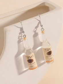 1pair Letter Design Resin Wine Bottle Shape Earrings - Multicolor - View 12
